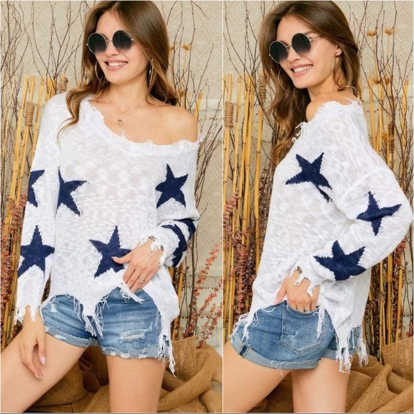 FEELING LIKE A STAR DESTOYED SWEATER-OFF WHITE - Picture 2 of 2